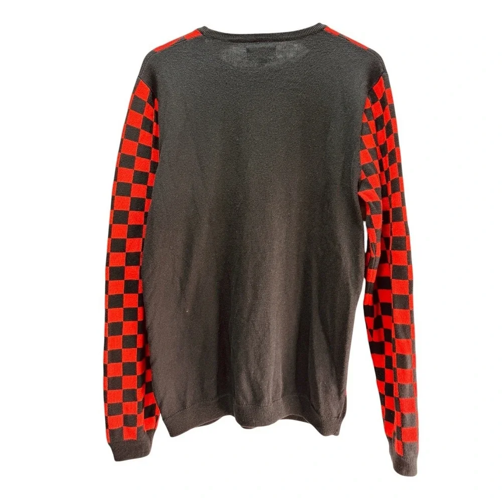 The Rail Checkerboard Sweater Mens L Red Black Punk Grunge Knit Crewneck Top - Picture 2 of 7